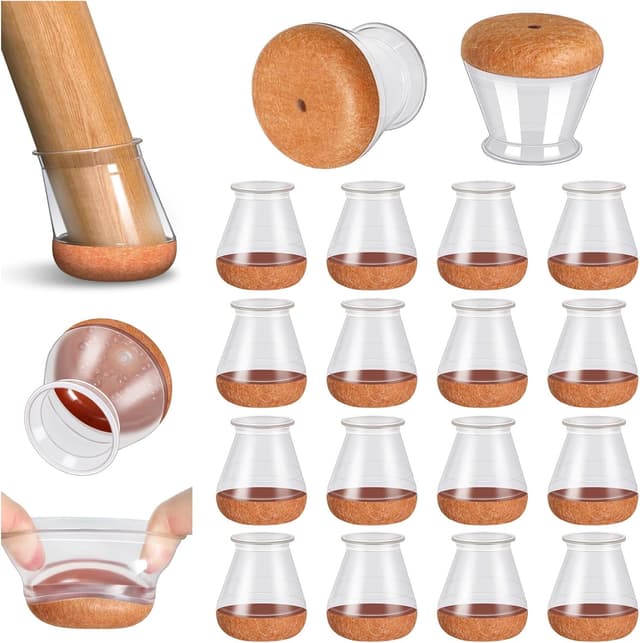 Detalle de RKELA Stuhlbeinkappen klein aus Silikon (rund) mit Filzgleitern – 16 Stück für 14–20 mm