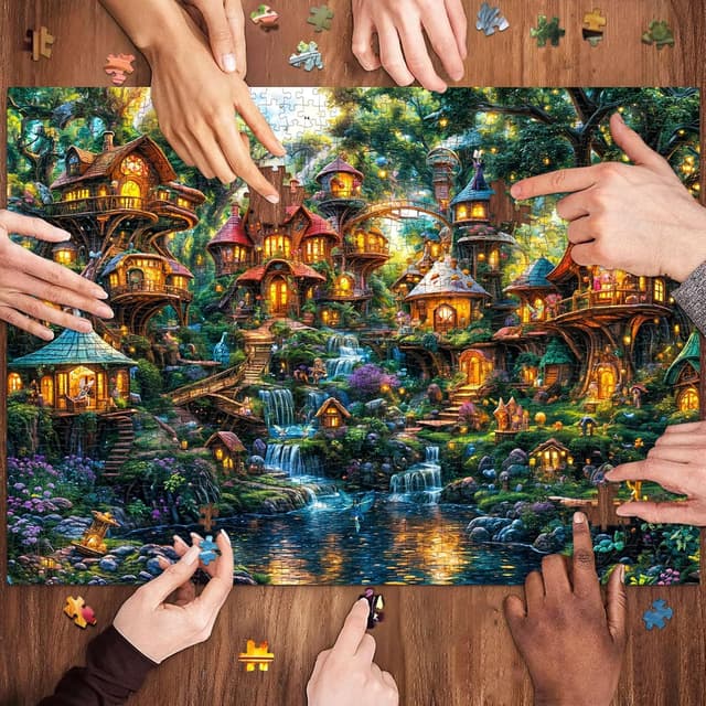 Detalle de MOJIGE Puzzle 1000 Teile Kleines Elfendorf