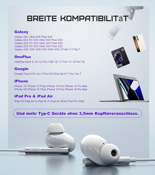 Thumbnail 5 de TUBhanggai USB C Kopfhörer S25 S24 kompatibel