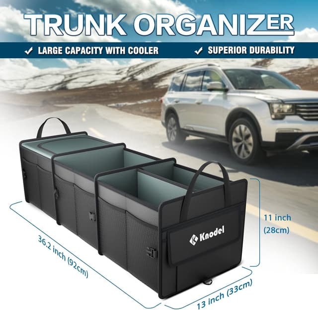 Detalle 2 de K KNODEL Sturdy Car Trunk Organizer with Cooler 3 Compartments
