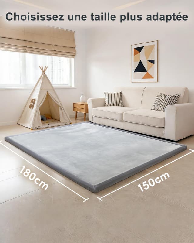 Detalle de Favodormir Krabbelmatte Baby 150x180x3 cm – Spielmatte mit rutschfester Unterseite (Hellgrau)