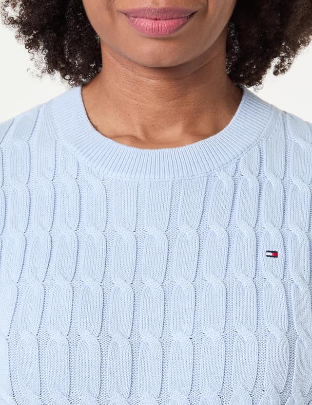 Detalle 2 de Pull-over femme Tommy Hilfiger Co Cable Mid GG C-NK Ls SWT Ww0ww47644, en maille à motif