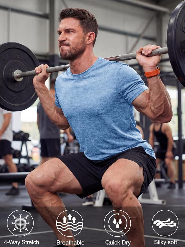 Detalle 2 de MAGCOMSEN Men’s Quick-Dry Running T-Shirts (Heather Grey) — short-sleeve gym & workout tops