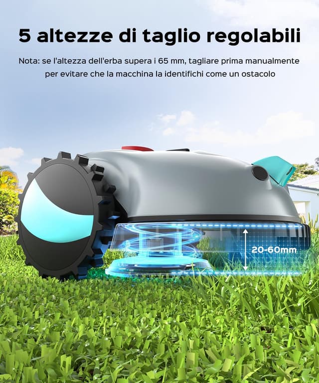 Detalle 2 de YARDCARE (2026 Upgrade) V100 robot tagliaerba a batteria con navigazione visiva e strisciamagnetica