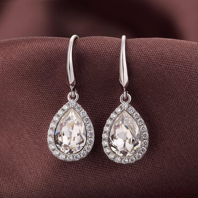 Detalle de jiamiaoi Tropfen-Ohrringe mit Glitzer in Weißgoldoptik (925 Sterlingsilber, Zirkonia)