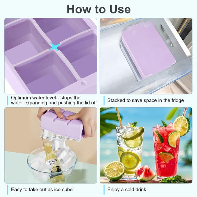 Detalle 2 de Lifhety Eiswürfelform Silikon (2 Stück) mit Deckel – 6 große Quadrate pro Form, 5×5×5 cm