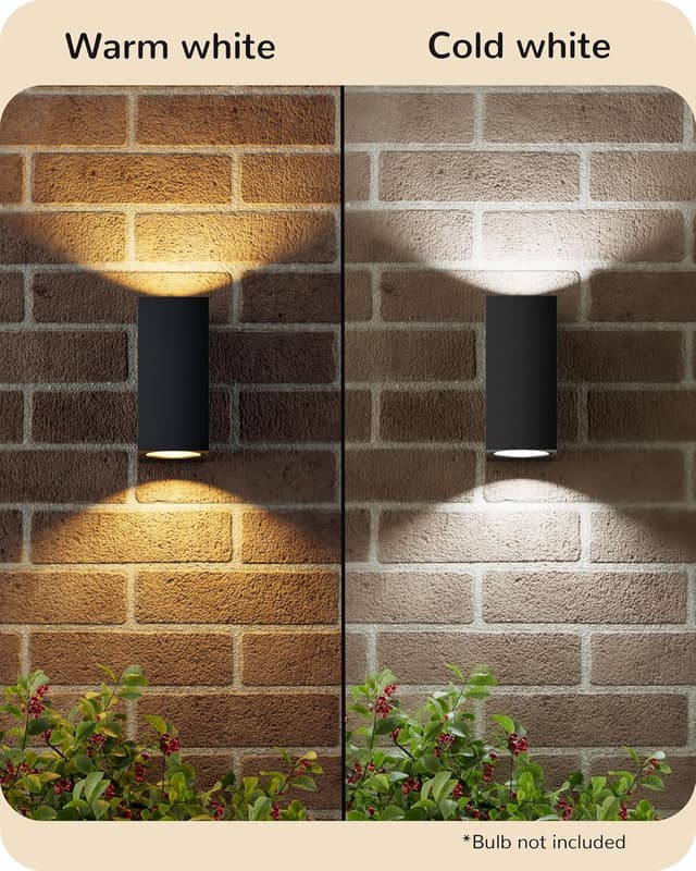 Detalle de EDISHINE Up and Down Outdoor Wall Lights (IP44) in Matte Black, Clear Tempered Glass – 2 Pack