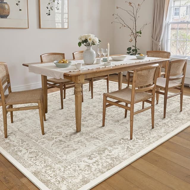 Thumbnail 6 de HUGEAR Vintage hellbrauner waschbarer Teppich (150 x 210 cm) im Retro-Stil für Wohnzimmer & Schlafzimmer