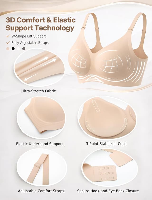 Detalle de EIISSION Women’s Jelly Bra – Wireless Push Up Seamless Padded Bralette (Regular & Plus Size)