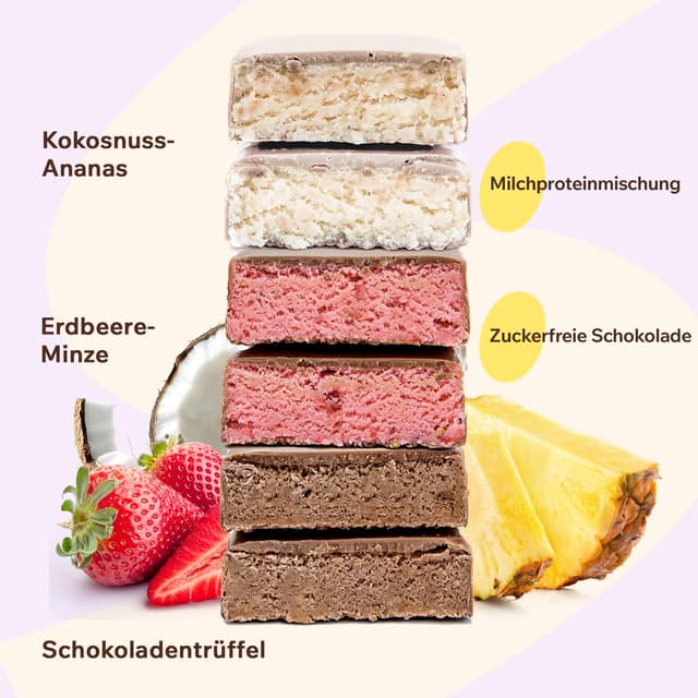 Detalle de FitnesSHOCK Proteinriegel-Set (Mix Box) mit hohem 30% Proteingehalt, ohne Zuckerzusatz