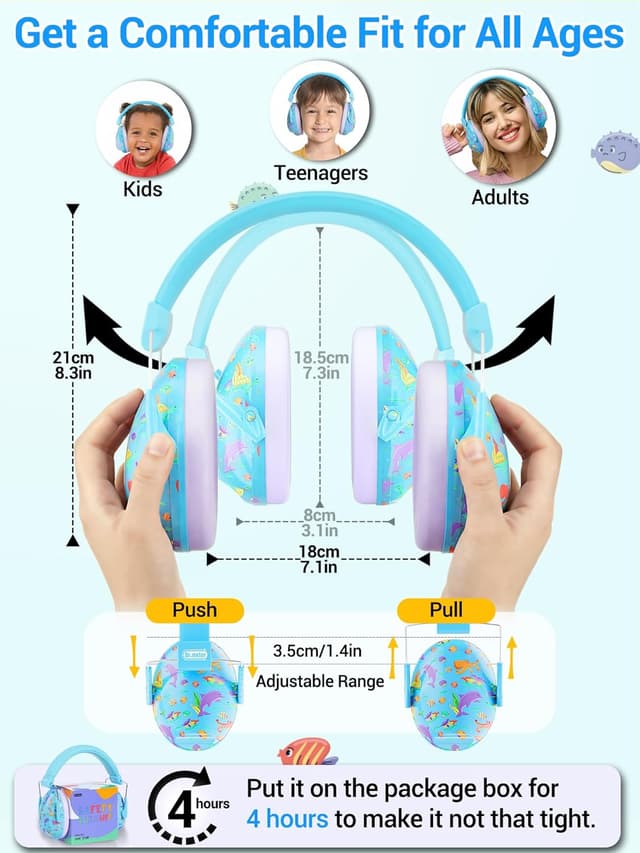 Detalle de Dr.meter protezione dell’udito per bambini con cuffie antirumore SNR 27 dB (3-12 anni)