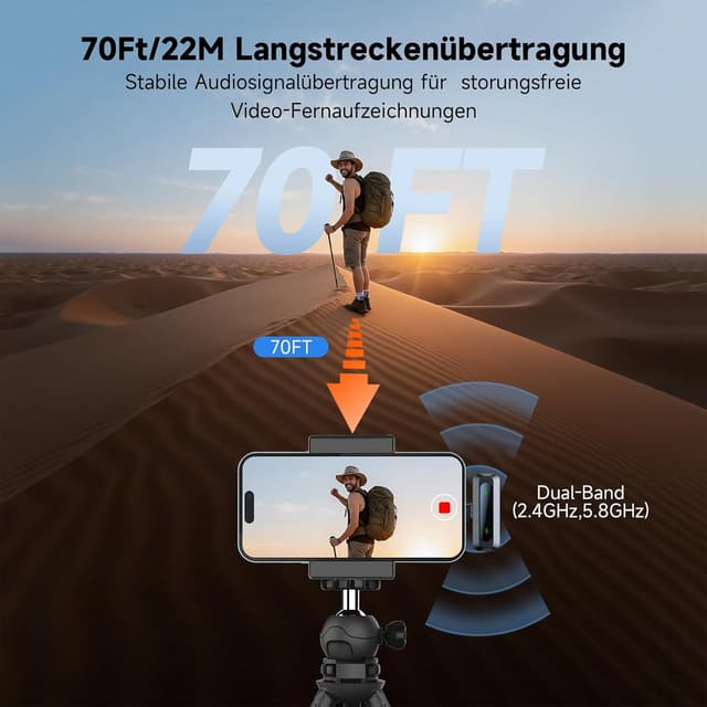 Detalle 2 de Mikrofon handy für iPhone & USB-C – kabelloses Lavalier-Mikrofon mit LED-Display