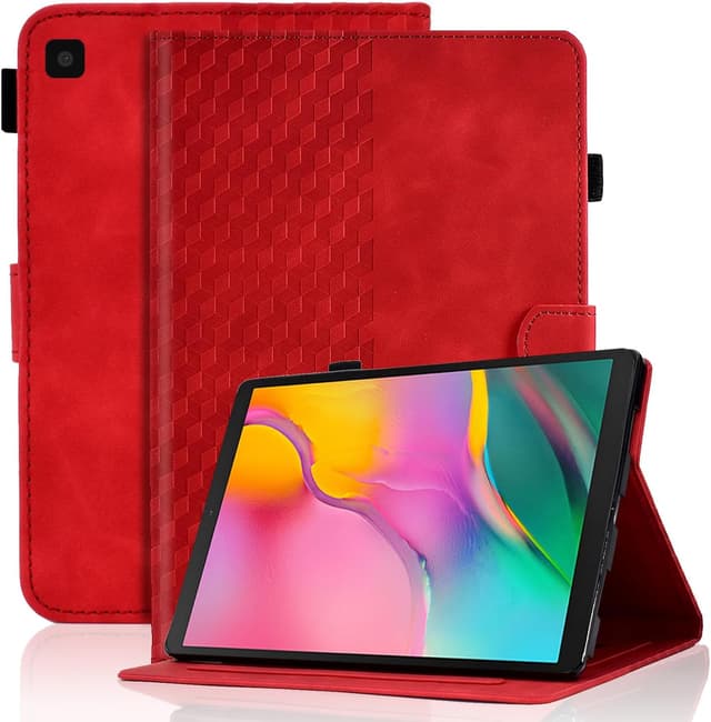 Detalle de Vkooer Schutzhülle für Samsung Galaxy Tab A 10.1 (2019) SM-T510/T515 – PU-Leder-Folio mit Standfunktion, Rot