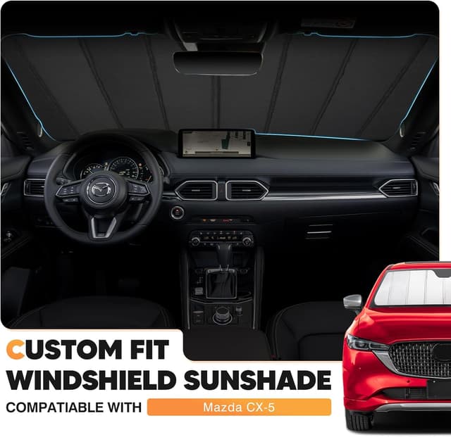 Detalle de KUST Windshield Sun Shade for Mazda CX-5 (2018–2025) — Foldable UV Sun Visor with Aluminum Film