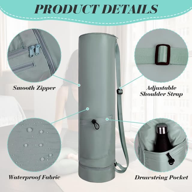 Detalle de Sac de rangement pour tapis de yoga Aucuu avec sangle réglable et compartiment humide