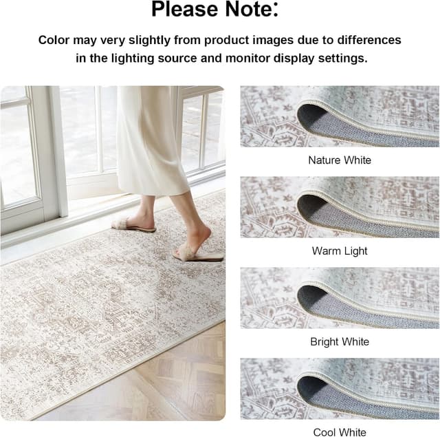 Detalle 2 de EISUROM Hallway 2x5 Runner Rug (Ivory/Beige) — Vintage, Waterproof, Non-Slip Washable Low-Pile