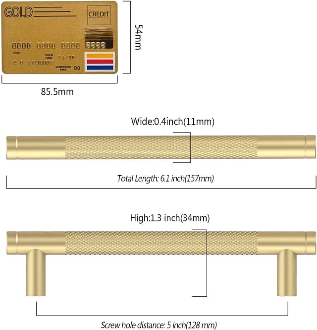 Detalle 2 de Amerdeco 10 Pack Gold Knurled Cabinet Pulls (128mm c. to c.) AM003