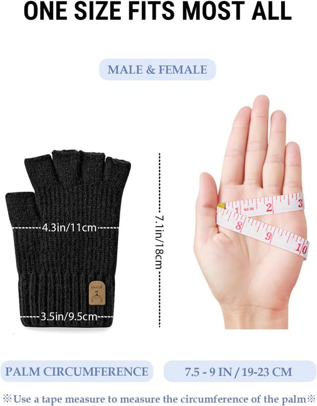 Detalle 2 de JUNRUI Fingerless Winter Knitted Gloves for Running