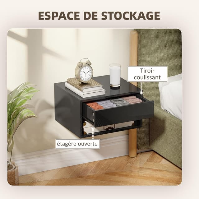 Thumbnail 5 de HOMCOM Lot de 2 Tables de Chevet murales Noires