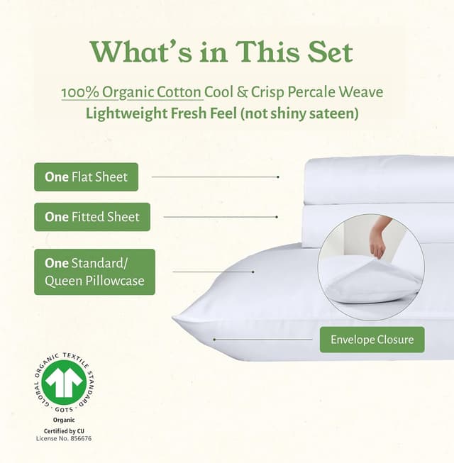 Detalle 2 de Twin XL Organic Percale Sheet Set, 14 in