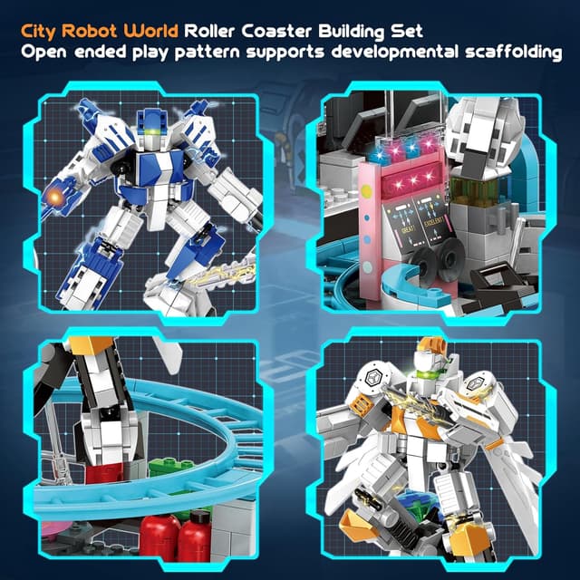 Detalle de Rongmeiz Space Roller Coaster Building (1257 Teile) – Kreatives STEM-Bauprojekt mit Raketen-Launch & Satellitenstation