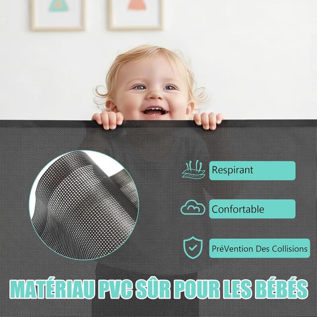 Detalle de Barrière de sécurité rétractable pour enfants (0 à 150 cm) – ouverture à une main et installation facile