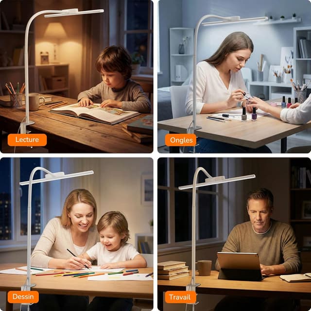 Thumbnail 6 de Lepro lampe de bureau flexible à pince, 11 W, 5 modes de couleur et 5 niveaux de luminosité (blanc)