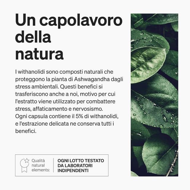 Detalle de Bio Ashwagandha KSM-66 ad alto dosaggio Natural Elements – 180 capsule