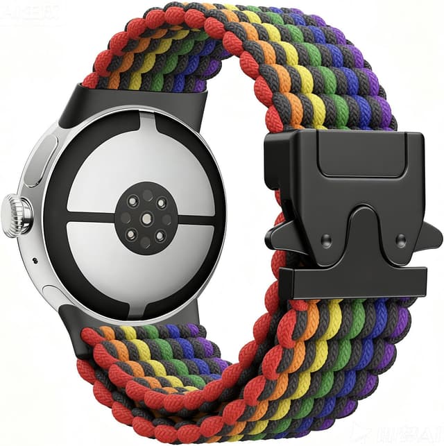 Detalle de Astorgos Braided Band for Google Pixel Watch 3/4 (45mm) with elastic nylon strap and parachute buckle