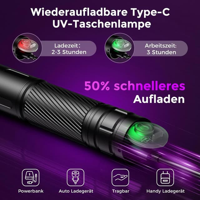 Thumbnail 5 de GEARLITE Wiederaufladbar LED UV 395nm Taschenlampe