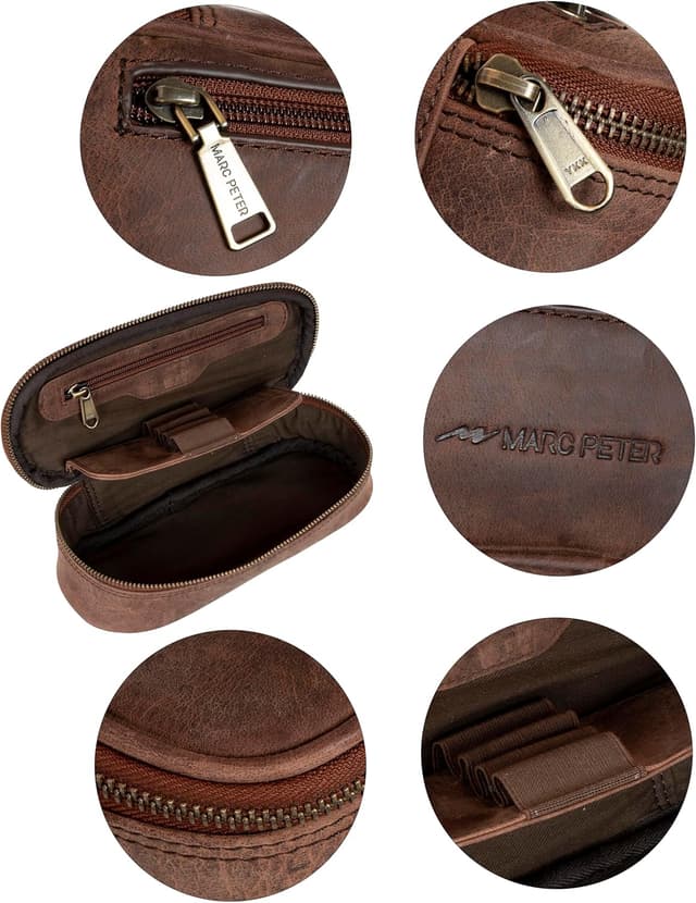 Thumbnail 6 de Marc Peter Vintage Leder Federmäppchen Etui mit YKK-Reißverschluss (Braun)
