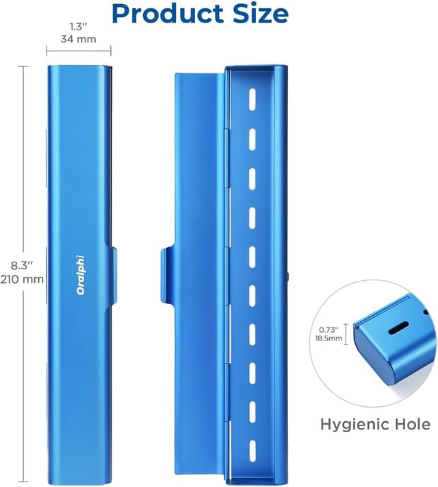 Detalle de Oralphi aluminium toothbrush travel case (blue) – portable manual toothbrush holder