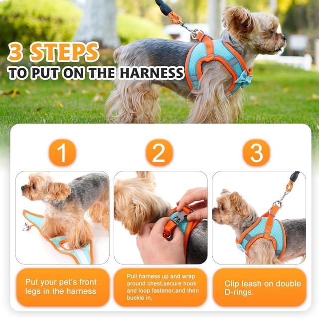 Detalle de WENDISI dog harness with leash set – step-in, breathable reflective no-pull harness for small dogs and cats
