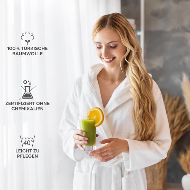 Detalle de Twinzen Damen Bademantel mit Kapuze aus 100% Baumwolle (OEKO-TEX®), XS–XL