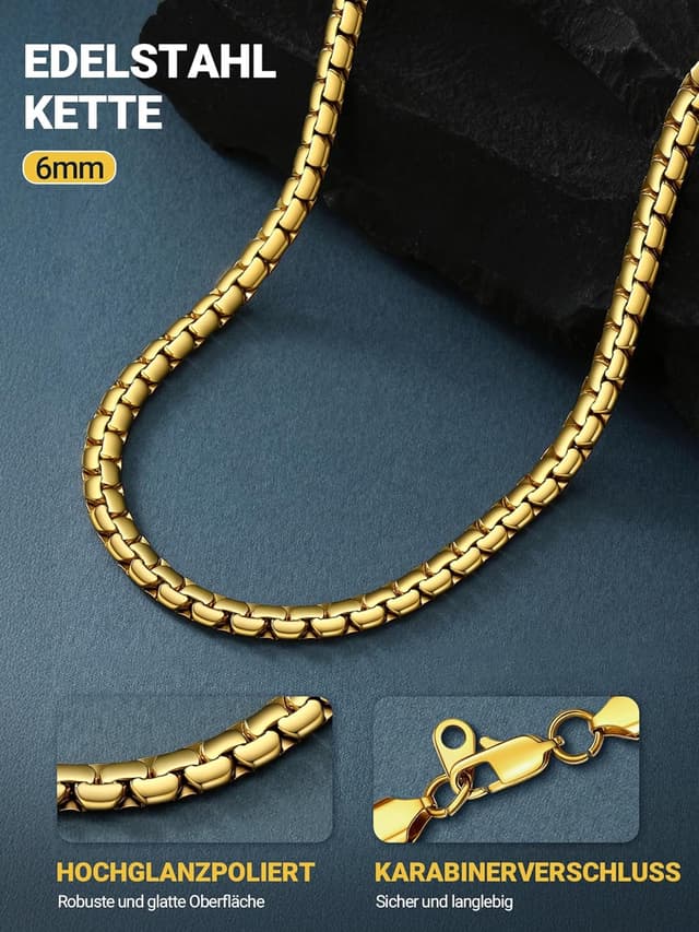 Detalle de PROSTEEL Herren Halskette aus Edelstahl mit Karabinerverschluss – Venezianer-/Erbskette, Breite 2–8 mm, Länge 46–76 cm