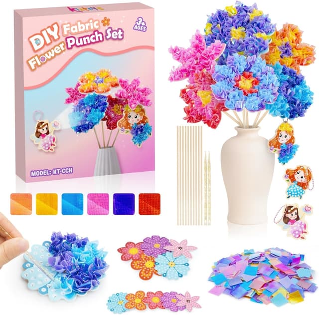 Detalle de Kiztoys Bastelset Blumenstrauß mit Pailletten – Kreativ-Set für Kinder ab 6 Jahren