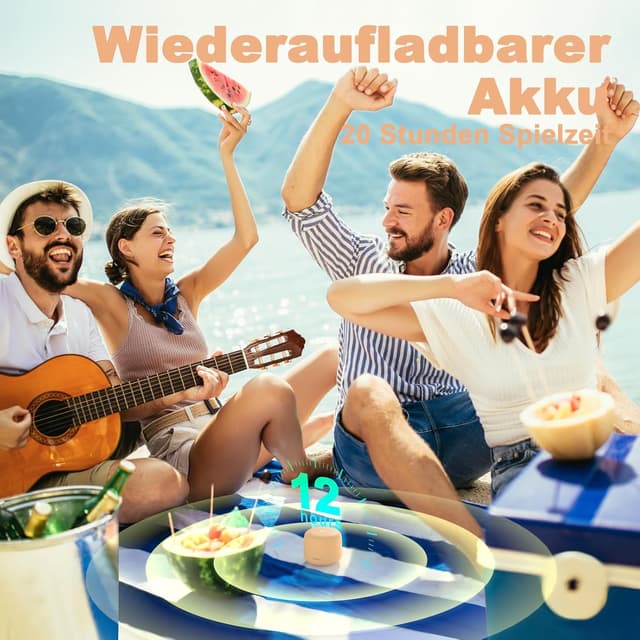 Detalle de Bobtot Tragbarer Bluetooth-Lautsprecher (Orange) mit 15 Stunden Spielzeit, wasserdicht und Freisprechfunktion