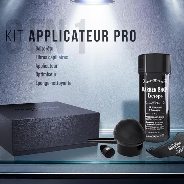 Detalle de Kit x3 Fibre Capillaire Spray (châtain foncé) avec applicateur et optimiseur – poudre densifiante anti-ruissellement