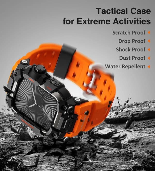 Detalle de ULTIMAL Rugged Case with Band for Apple Watch 46mm (Orange) – shockproof bumper cover for Series 11/10 straps