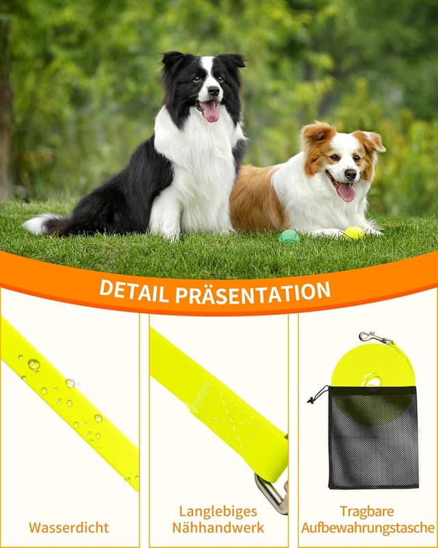 Detalle de Toozey Wasserdicht Schleppleine für Hunde mit Handschlaufe & Karabiner (Neon Gelb) – 5 bis 20 m