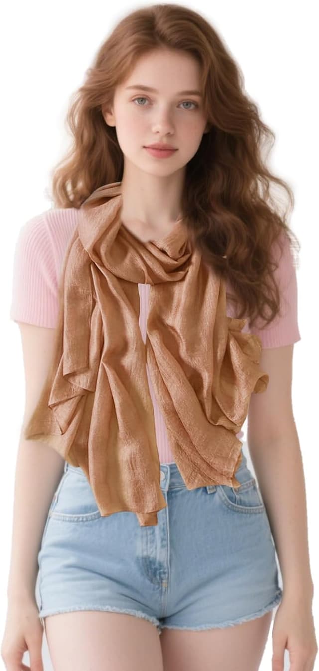 Detalle 2 de MAIRY women’s lightweight scarf (silk-feel hair wrap, shawl & beach wrap) 190 x 100cm