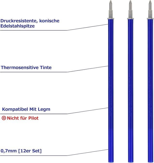 Detalle de Ricariche LVZONGXIN per pennarello compatibili con Legami, blu da 0,7 mm (12 pezzi) con inchiostro cancellabile