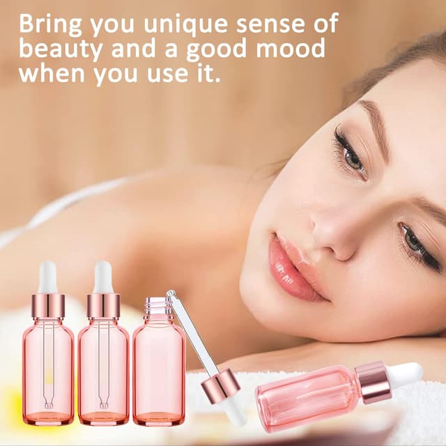 Detalle de Alledomain 6x 15ml Rose Gold Glass Dropper Bottles with Pipettes and Labels