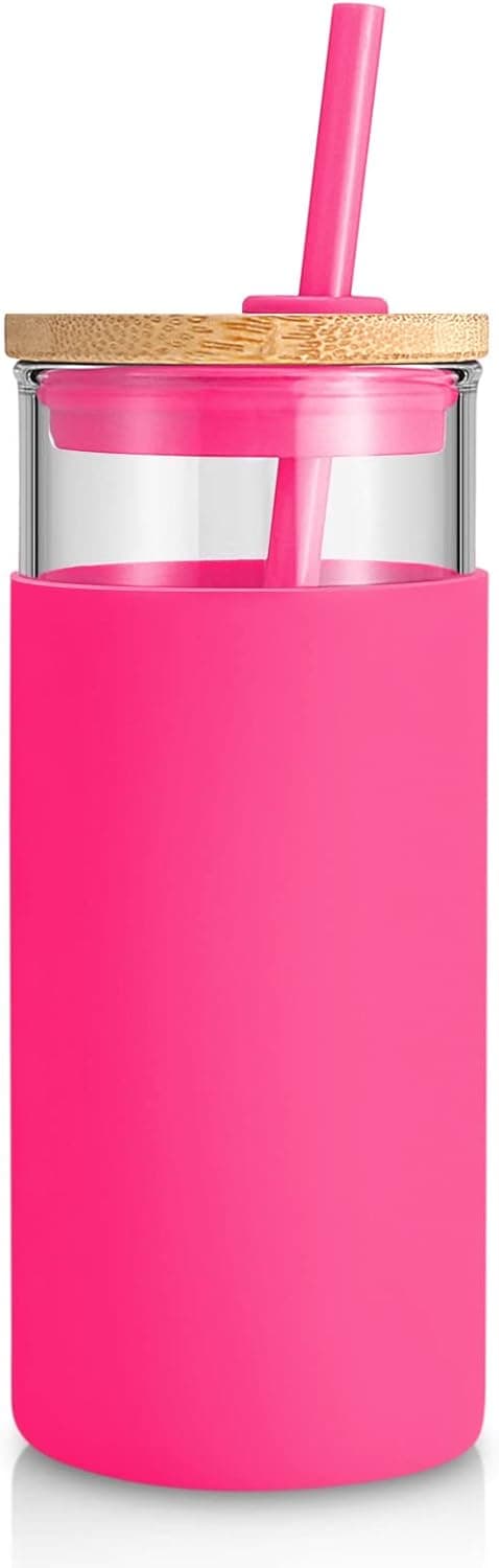 Detalle de Tronco 20 oz Glass Tumbler with Lid and Straw (Bamboo Lid + Silicone Sleeve) — BPA-Free