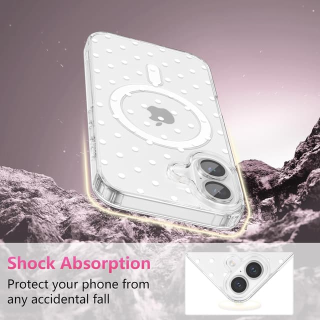 Detalle de ZTOFERA Magnetic Clear Polka Dot Case for iPhone 17 (MagSafe Wireless Charging, Slim Soft Protection) — White Dot