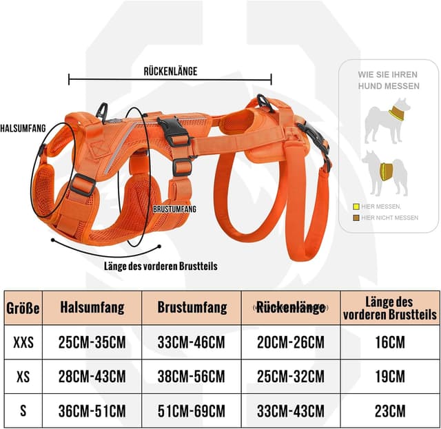 Detalle de OneTigris Hopper harnais pour chien avec 2 poignées de soutien réglables, orange, taille XS