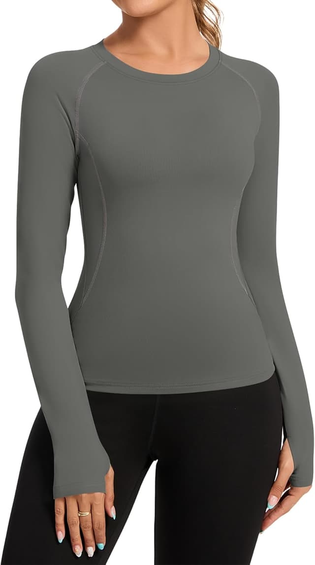 Detalle de Rapbin Women’s Gym Tops Workout T-Shirt (Quick-Dry, Breathable, Thumbholes) – Short Sleeve Athletic Top