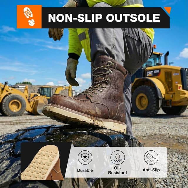 Detalle 1 de NINGO 8-Inch Steel Toe Waterproof Work Boots for Men (Moc Toe, Electrical Hazard)