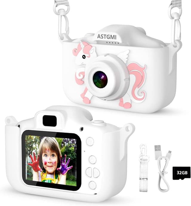 Detalle de Kinder Kamera mit 2,0-Zoll-Display und 1080P HD-Video – Digitalkamera für Kinder (weiß)