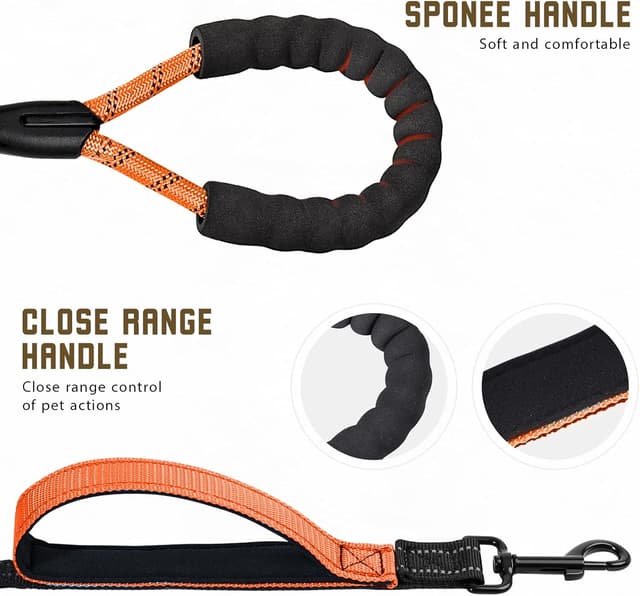 Detalle de Blanlody double dog lead with bungee no-tangle swivel, reflective split lead and padded handles